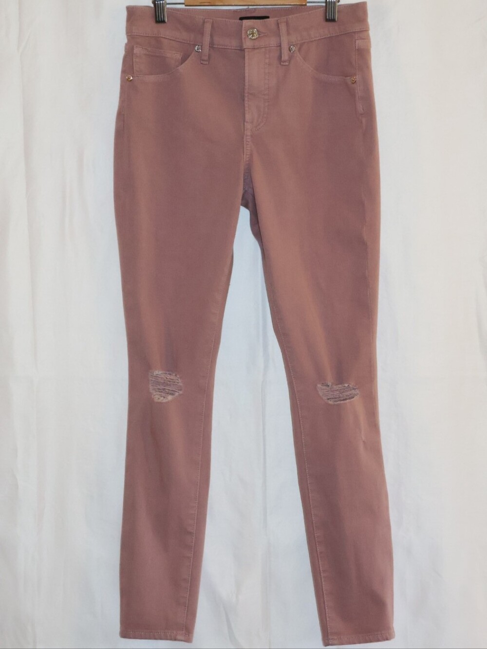 Express Distressed Mid-Rise Skinny Jeans-Mauve Pink. 4R.